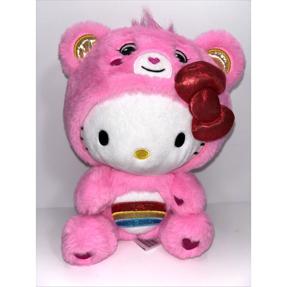 Hello Kitty in Cheer Bear Costume Sanrio X CareBear 9" Plush EUC